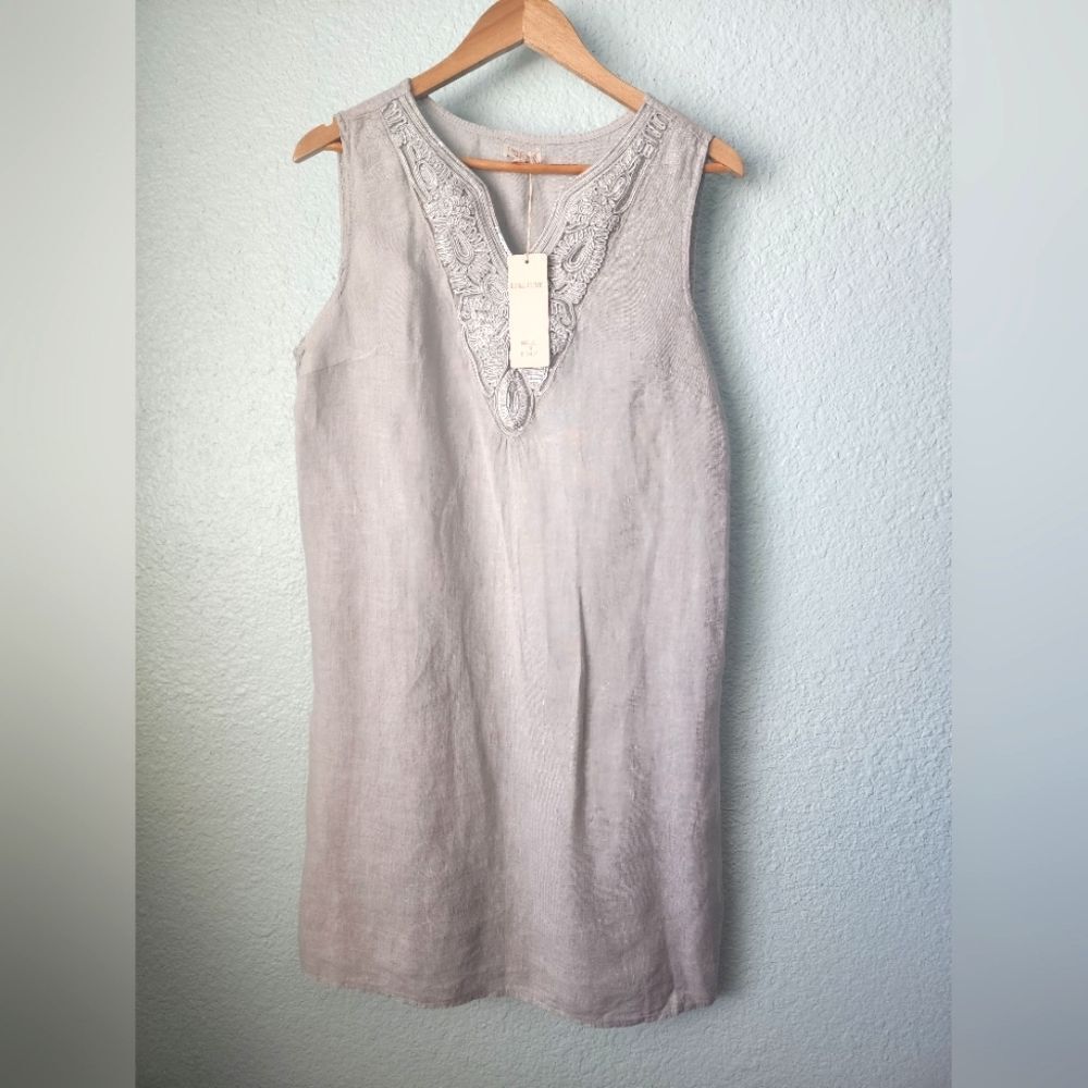 LINA TOMEI made In ITALY  Gray Sleeveless Linen Dress